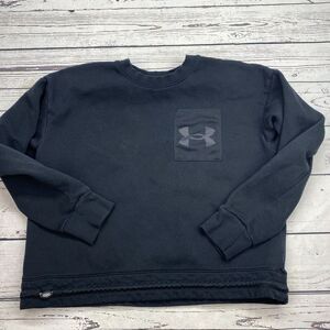 Under Armour Sweatshirt‎ Large Women's Black Fleece Crop Crewneck  Mesh Pocket
